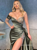 Chic Mermaid One Shoulder High Split Long Prom Dresses Elegant Evening Dress sew0309|Selinadress