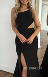 Chic Mermaid One Shoulder Long Prom Dresses Elegant Black Evening Formal Gowns SEW0176|Selinadress