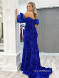 Chic Mermaid Royal Blue Long Prom Dresses Elegant Sequins Cheap Evening Dress lpk143|Selinadress