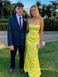 Chic Mermaid Spaghetti Straps Long Prom Dresses Cheap Yellow Evening Dress SEW0198|Selinadress