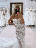 Chic Mermaid Strapless 3D Flower Lace Wedding Dress Rustic Bridal Dresses lpk122|Selinadress