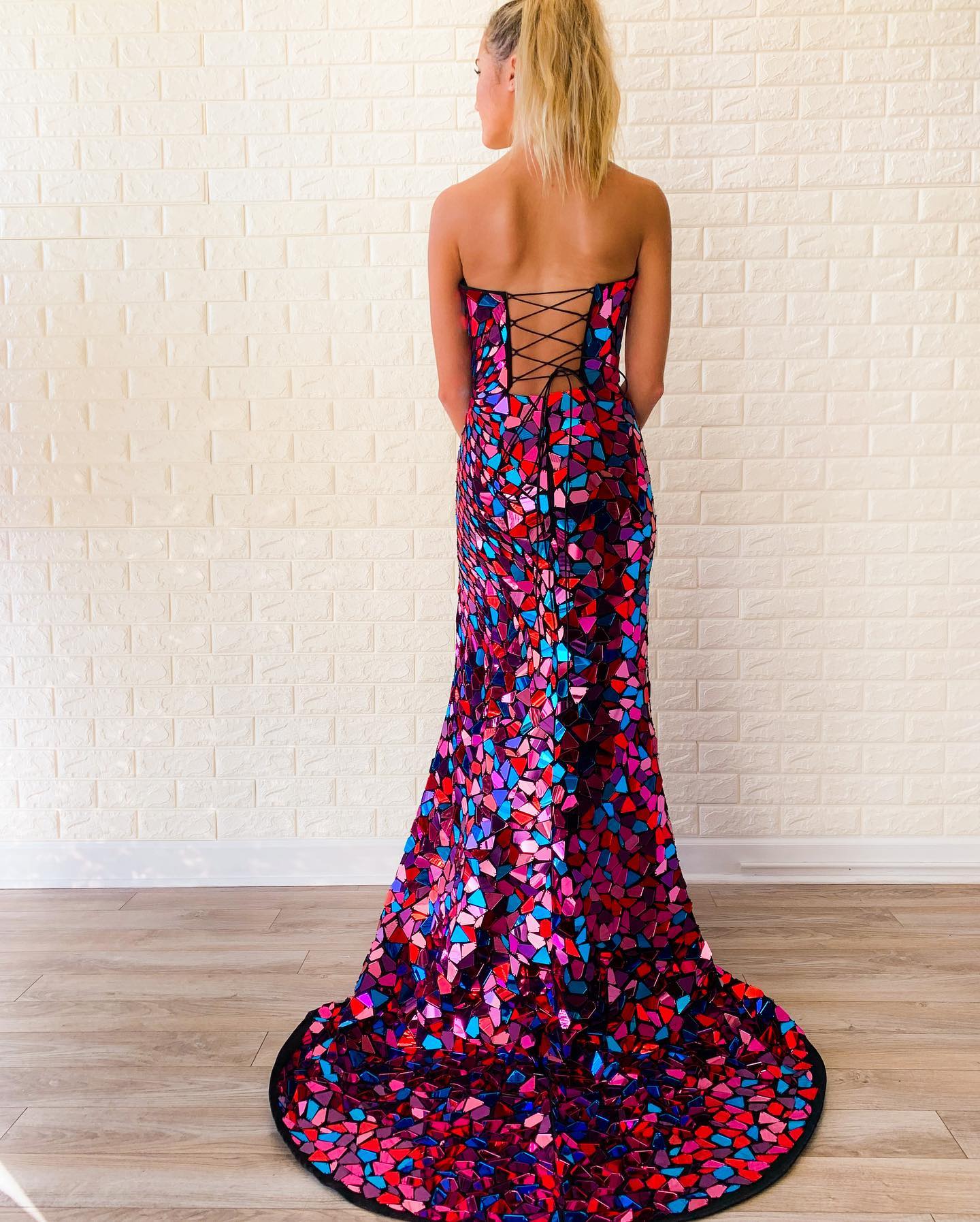 Chic Mermaid Strapless Colored Mirror Glass Long Prom Dress Evening Dr SELINADRESS Chic Mermaid Strapless Colored Mirror Glass Long Prom Dress Evening Dr SELINADRESS