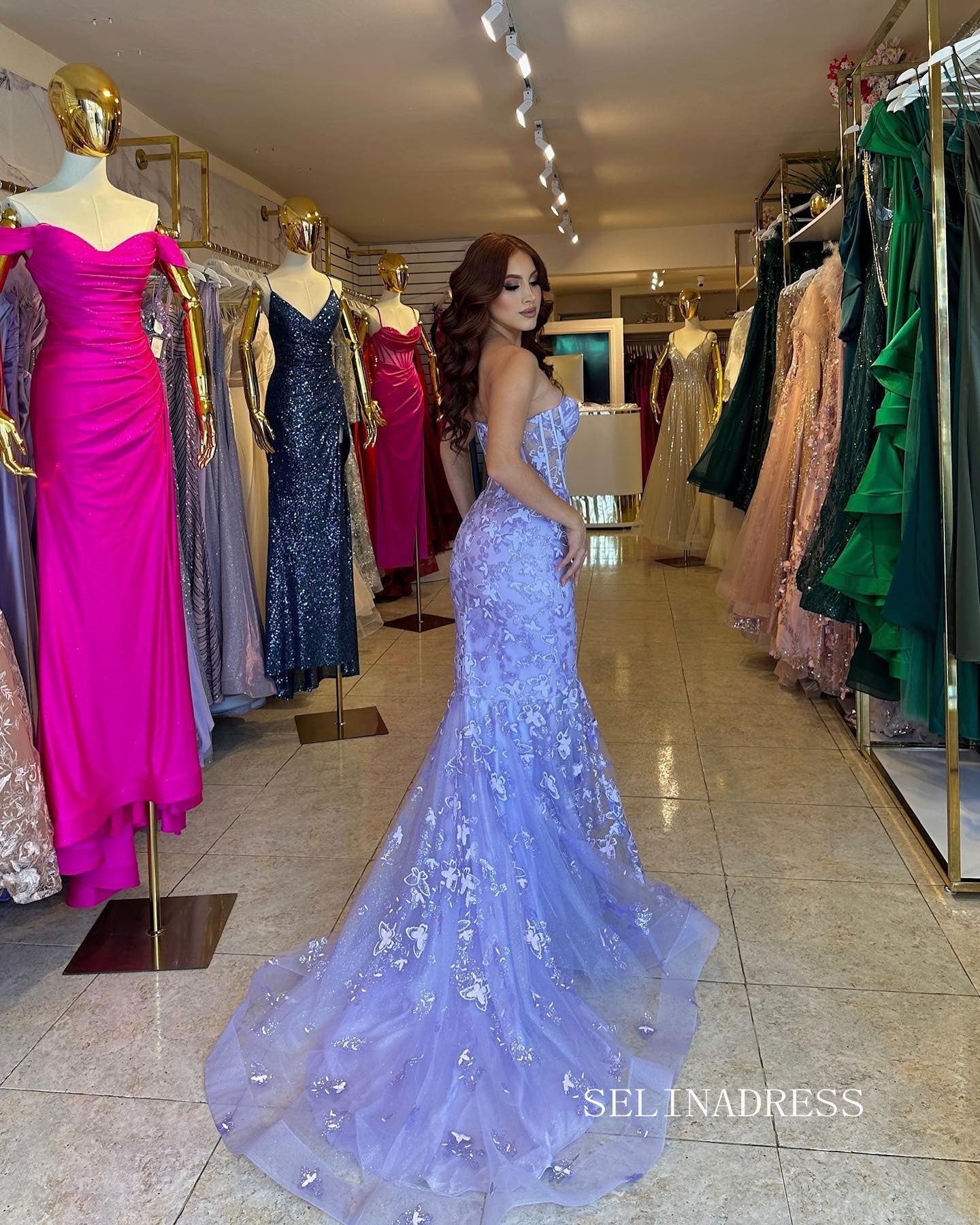 Chic Mermaid Strapless Lavender Long Prom Dresses Elegant Evening Dres SELINADRESS Chic Mermaid Strapless Lavender Long Prom Dresses Elegant Evening Dres SELINADRESS