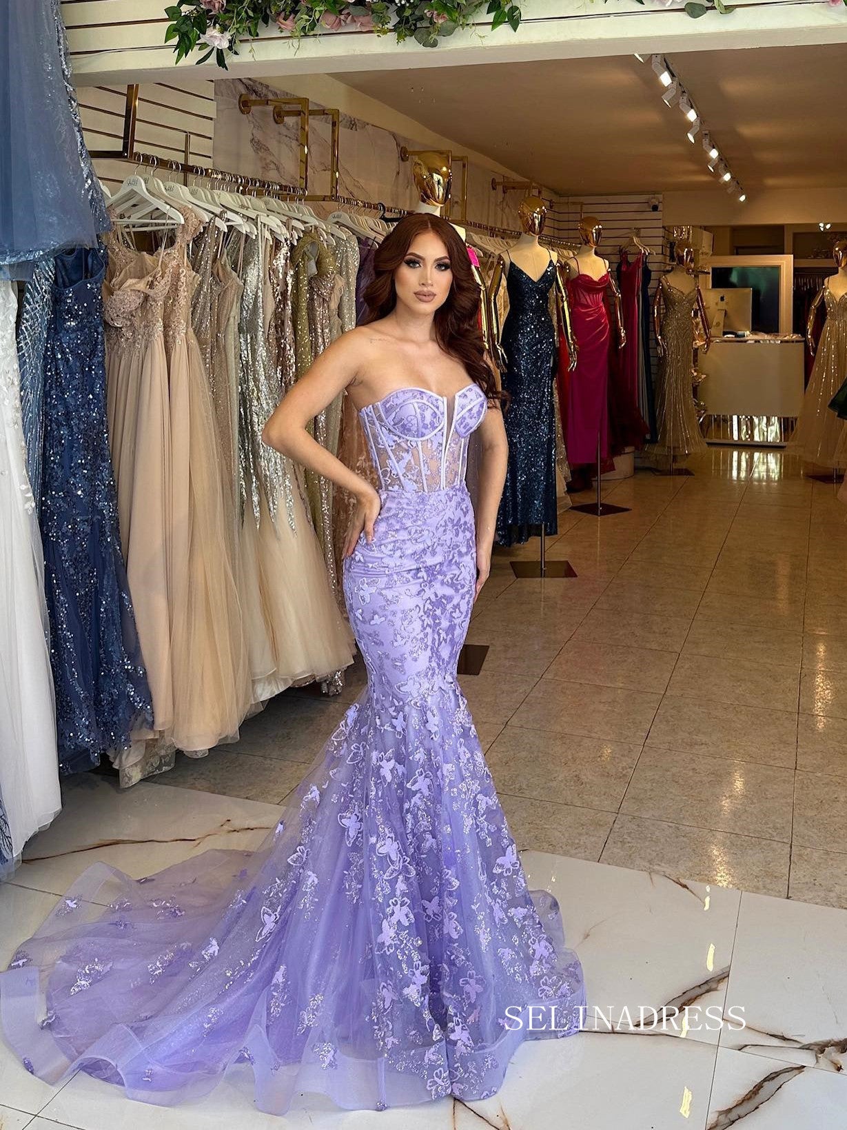 Chic Mermaid Strapless Lavender Long Prom Dresses Elegant Evening Dres SELINADRESS Chic Mermaid Strapless Lavender Long Prom Dresses Elegant Evening Dres SELINADRESS