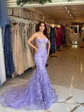 Chic Mermaid Strapless Lavender Long Prom Dresses Elegant Evening Dress sew03345|Selinadress