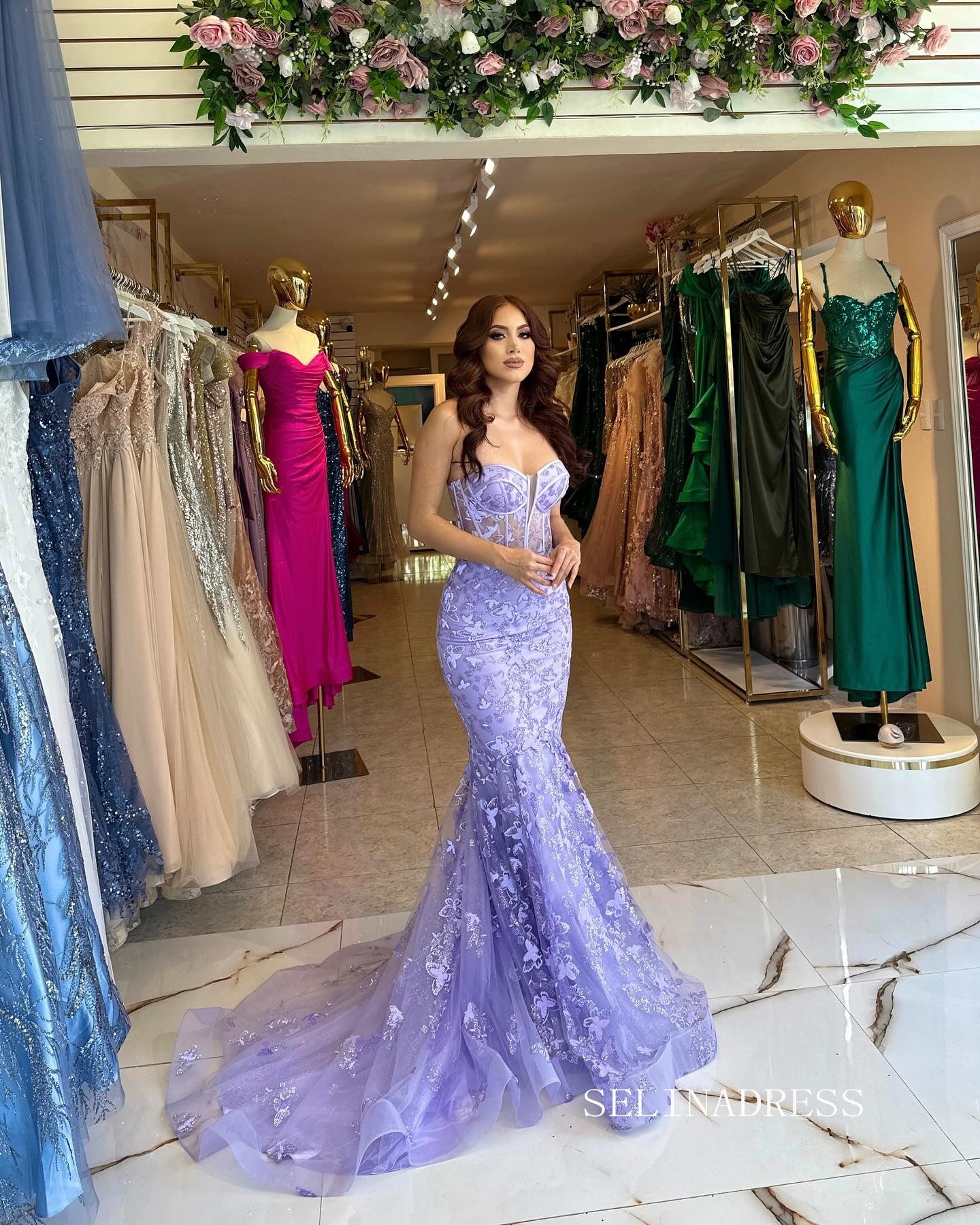 Chic Mermaid Strapless Lavender Long Prom Dresses Elegant Evening Dres SELINADRESS Chic Mermaid Strapless Lavender Long Prom Dresses Elegant Evening Dres SELINADRESS