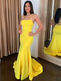 Chic Mermaid Straps Long Prom Dresses Elegant Yellow Evening Formal Gowns SEW0178|Selinadress