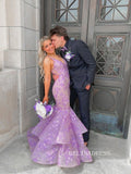 Chic Mermaid V neck  Lace Long Prom Dress Lilac Elegant Evening Dress #kop138|Selinadress