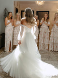 Chic Off-the-shoulder Long Sleeve Wedding Dresses Rustic White Bridal Dresses TK060|Selinadress