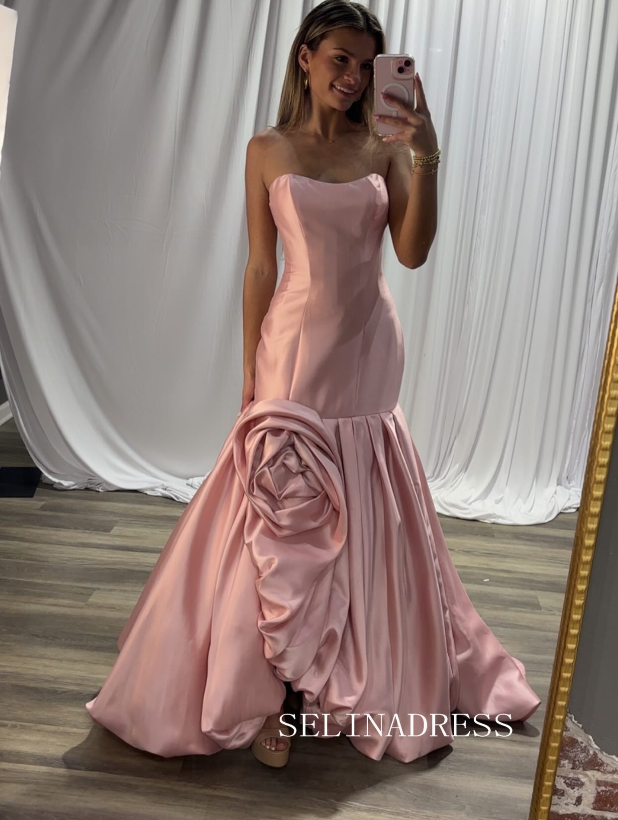 Chic Pink Mermaid Long Prom Dresses Elegant Formal Evening Gowns SEA023|Selinadress