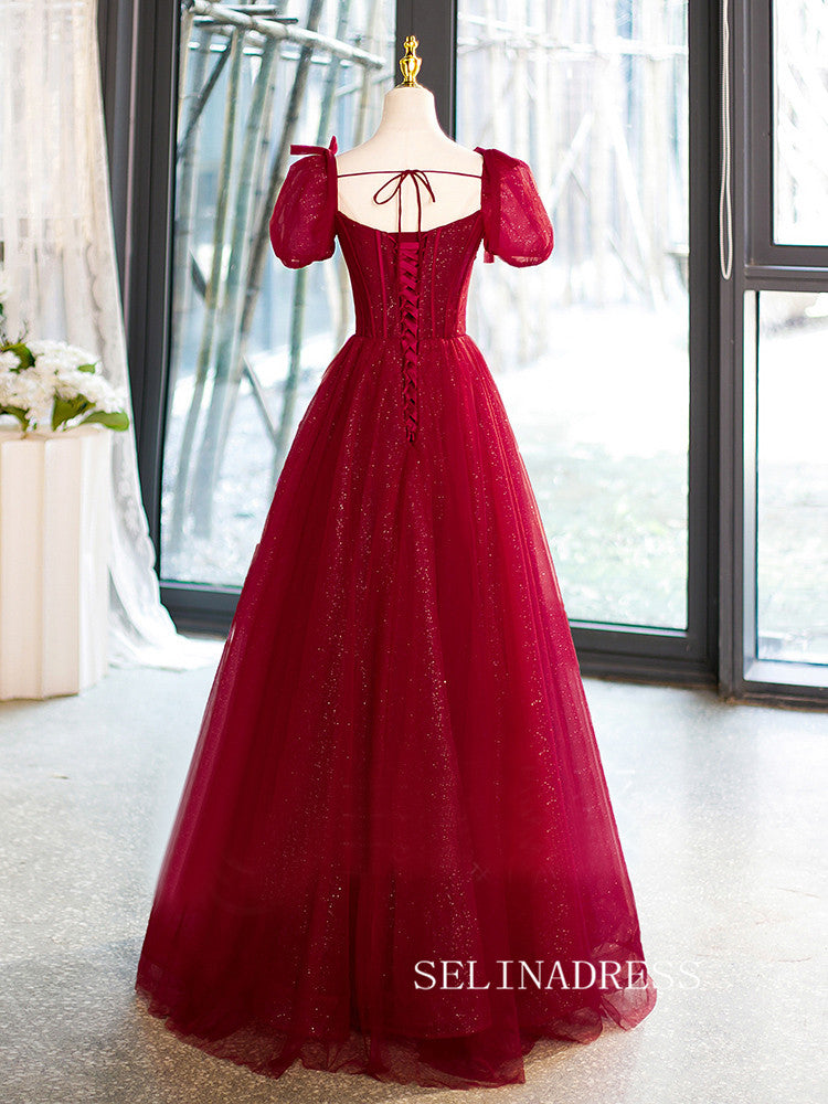 Chic Red A-line Princess Dresses With Puff Sleeve Beaded Elegant Evening Gowns TKL2505 Chic Red A-line Princess Dresses With Puff Sleeve Beaded Elegant Evening Gowns TKL2505