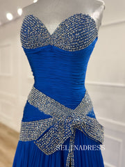 Chic Royal Blue Long Prom Dresses With Rhinestone Elegant Formal Evening Gowns SEA028|Selinadress