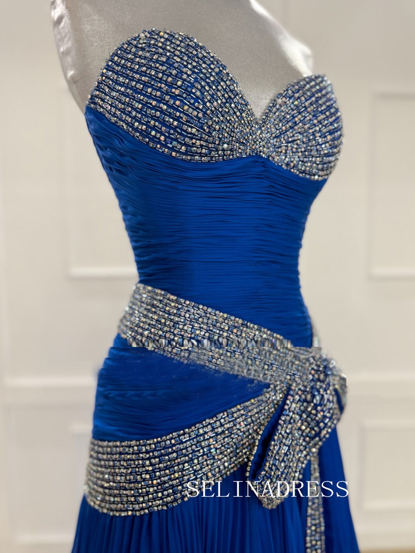 Chic Royal Blue Long Prom Dresses With Rhinestone Elegant Formal Evening Gowns SEA028|Selinadress