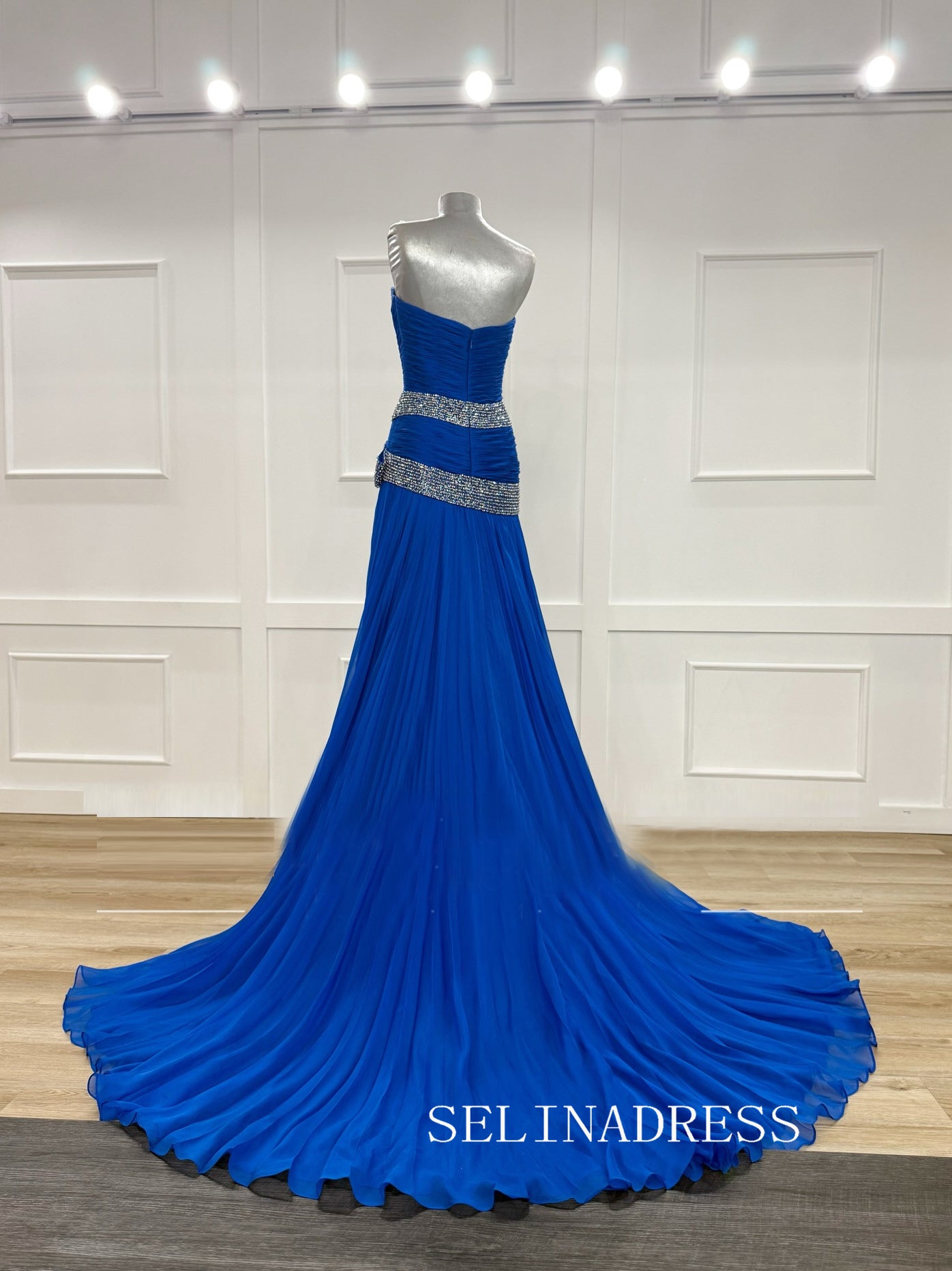 Chic Royal Blue Long Prom Dresses With Rhinestone Elegant Formal Evening Gowns SEA028|Selinadress