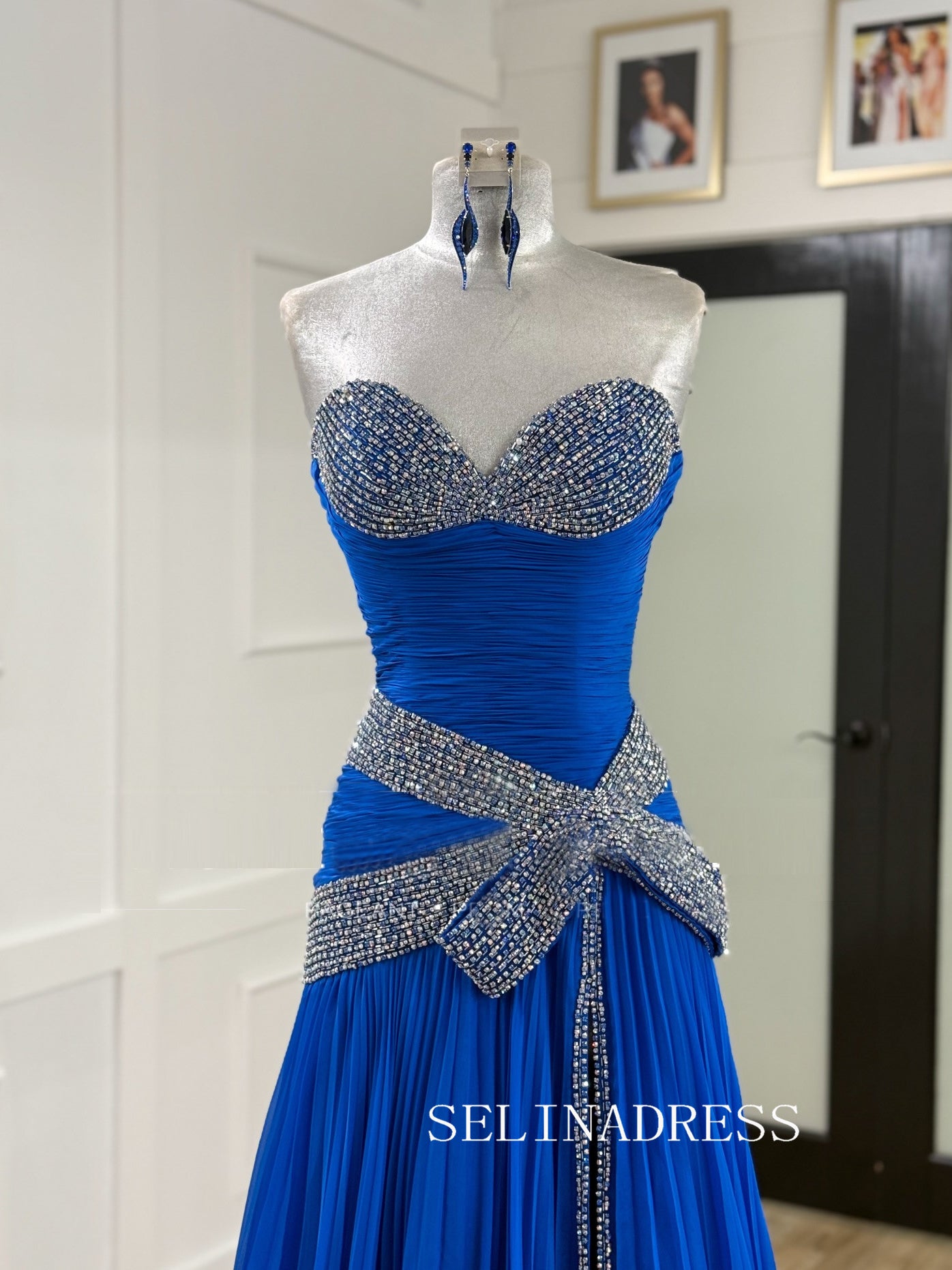 Chic Royal Blue Long Prom Dresses With Rhinestone Elegant Formal Evening Gowns SEA028|Selinadress