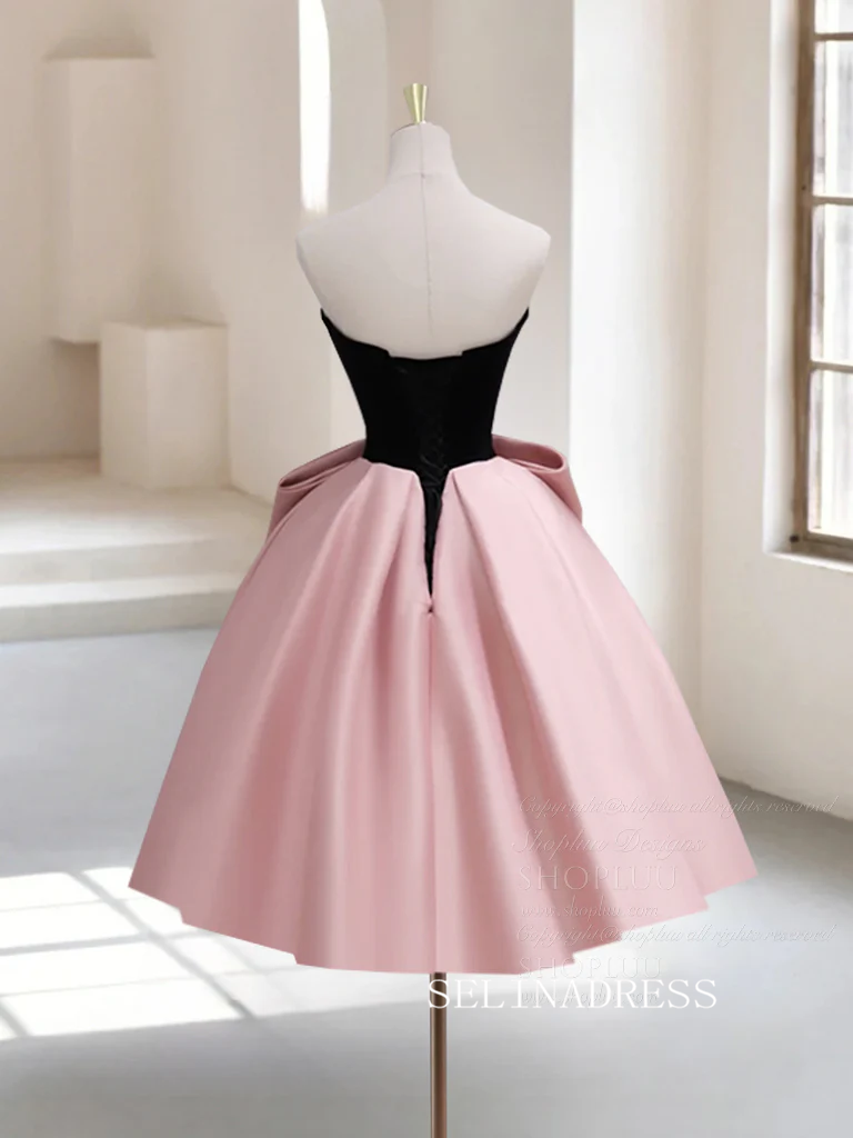 Chic Satin Sweetheart Black Pink Short Prom Dress Simple Homecoming Dress #TKL2123 Chic Satin Sweetheart Black Pink Short Prom Dress Simple Homecoming Dress #TKL2123