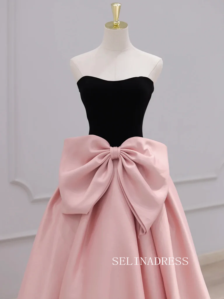 Chic Satin Sweetheart Black Pink Short Prom Dress Simple Homecoming Dr – SELINADRESS Chic Satin Sweetheart Black Pink Short Prom Dress Simple Homecoming Dr – SELINADRESS