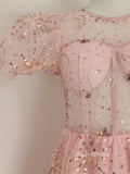 Chic Scoop Pink Shiny Short Prom Dress Beautiful Homecoming Dress Cocktail Dresses KTS030|Selinadress