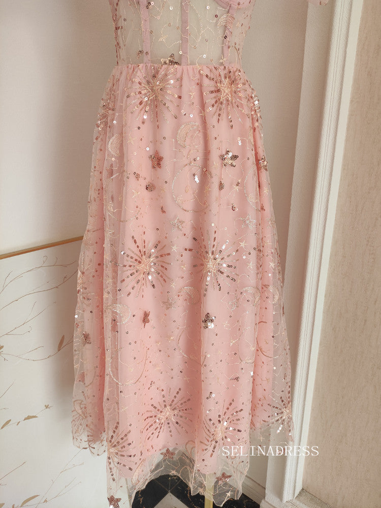 Chic Scoop Pink Shiny Short Prom Dress Beautiful Homecoming Dress Cock SELINADRESS Chic Scoop Pink Shiny Short Prom Dress Beautiful Homecoming Dress Cock SELINADRESS