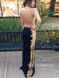 Chic Sheath/Column Black Prom Dresses See Through Lace Formal Dresses TKH016|Selinadress