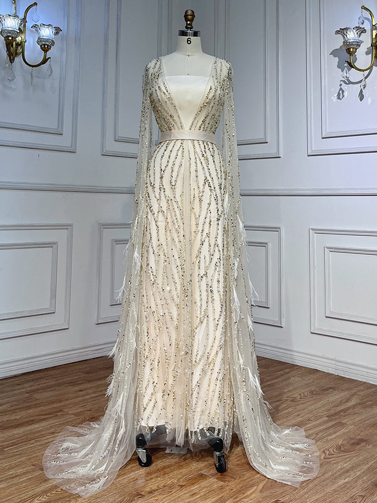 Chic Sheath/Column Luxury Beaded Long Prom Dresses Elegant Evening Dre