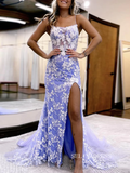 Chic Sheath/Column Spaghetti Straps Long Prom Dresses Elegantt Lavender Evening Dress sew0214|Selinadress