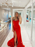 Chic Sheath/Column Spaghetti Straps Red Long Prom Dresses Elegant Evening Gowns lpk113|Selinadress