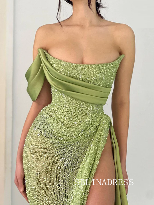 Chic Sheath/Column Strapless Sage Evening Gowns Elegant Glitter Evenin SELINADRESS Chic Sheath/Column Strapless Sage Evening Gowns Elegant Glitter Evenin SELINADRESS