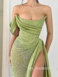 Chic Sheath/Column Strapless Sage Evening Gowns Elegant Glitter Evening Dress SEW0168|Selinadress