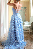Chic Spaghetti Straps 3D Flower Long Prom Dresses Pink Beautiful Evening Dress TKH025|Selinadress