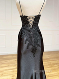Chic Spaghetti Straps Black Long Prom Dresses Gorgeous Lace Evening Dress sew0305|Selinadress