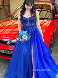 Chic Spaghetti Straps Royal Blue Long Prom Dresses Elegant Beaded Evening Dress SEW0195|Selinadress