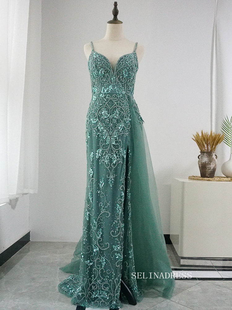 Chic Spaghetti Straps Sheath/Column Luxury Beaded Long Prom Dress Eleg SELINADRESS Chic Spaghetti Straps Sheath/Column Luxury Beaded Long Prom Dress Eleg SELINADRESS