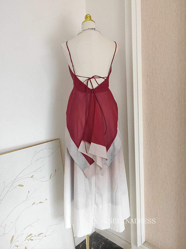 Chic Spaghetti Straps Short Prom Dress Burgundy Homecoming Backless Gr SELINADRESS Chic Spaghetti Straps Short Prom Dress Burgundy Homecoming Backless Gr SELINADRESS