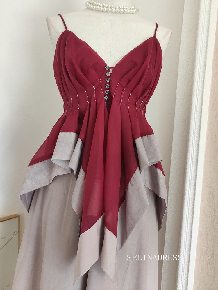 Chic Spaghetti Straps Short Prom Dress Burgundy Homecoming Backless Gr SELINADRESS Chic Spaghetti Straps Short Prom Dress Burgundy Homecoming Backless Gr SELINADRESS