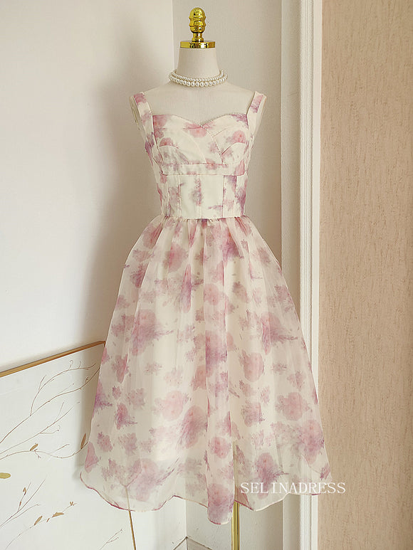 Chic Staps Organza Short Prom Dress Pink Homecoming Beautiful Graduation Dresses KTS036|Selinadress