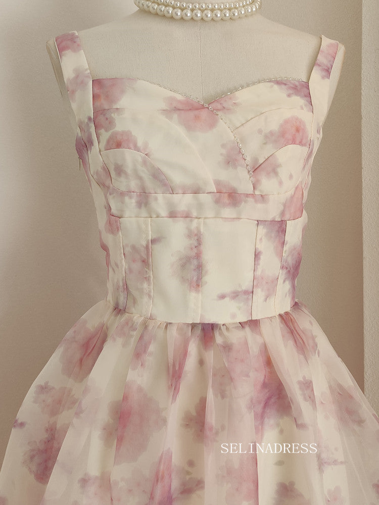 Chic Staps Organza Short Prom Dress Pink Homecoming Beautiful Graduati SELINADRESS Chic Staps Organza Short Prom Dress Pink Homecoming Beautiful Graduati SELINADRESS