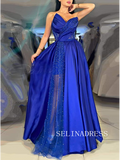 Chic Strapless Elegant Beaded Long Prom Dresses Royal Blue Formal Dresses TKH019|Selinadress