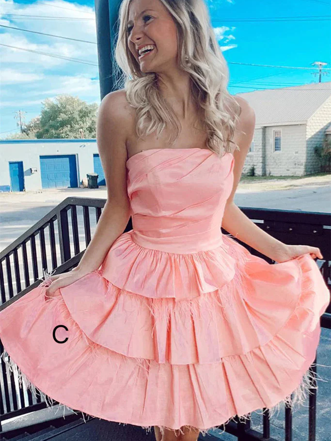 Chic Strapless Hot Pink Short Prom Dress Feather Homecoming Dress #TKL SELINADRESS Chic Strapless Hot Pink Short Prom Dress Feather Homecoming Dress #TKL SELINADRESS