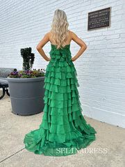 Chic Strapless Hunter Green Prom Dresses With Ruffles Elegant Long Formal Gowns SEA003|Selinadress
