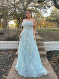 Chic Strapless Long Prom Dresses With Feather Elegant Light Sky Blue Evening Dress LPK094|Selinadress