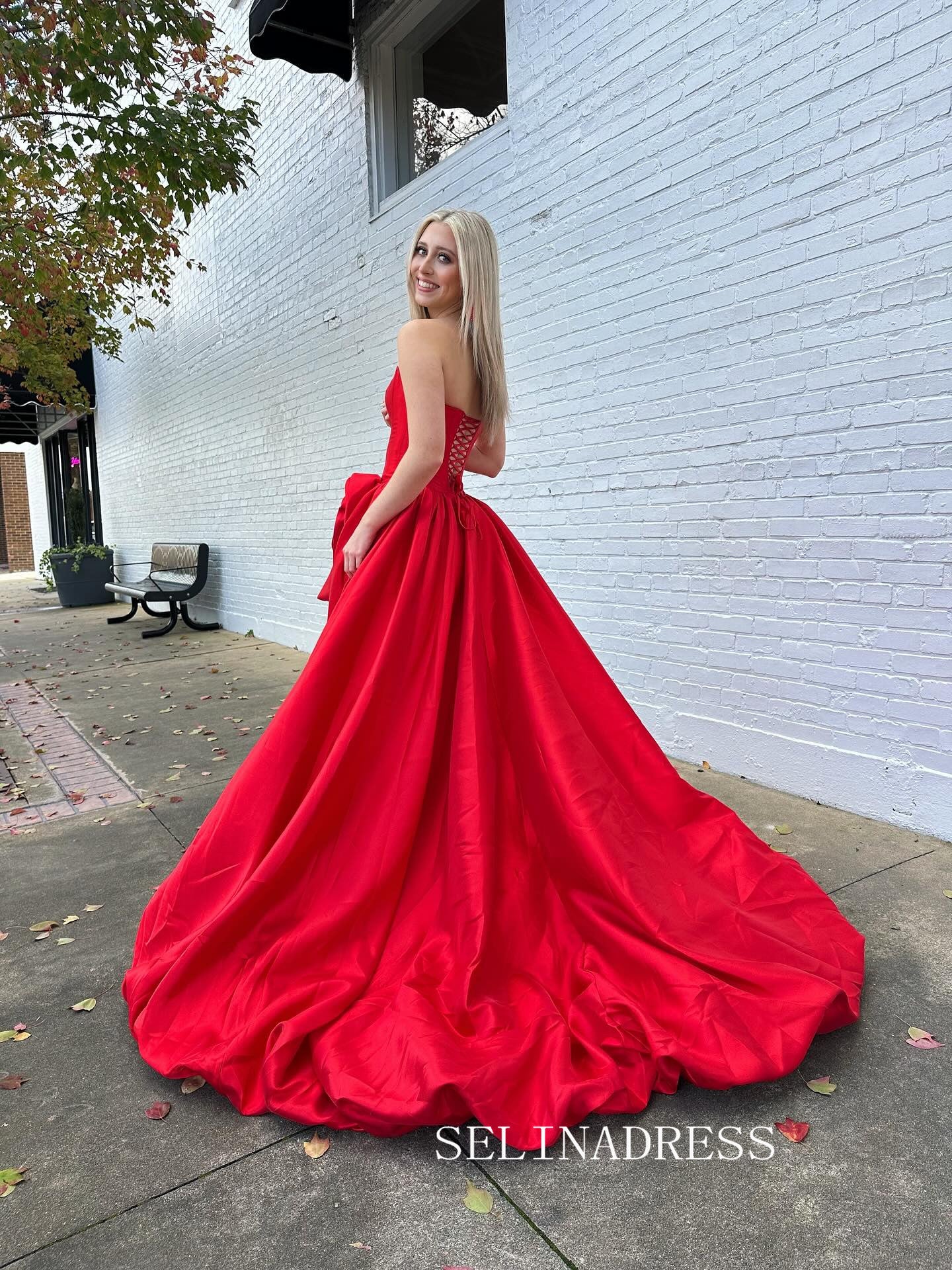 Chic Strapless Red Prom Dresses With Split Elegant Long Formal Evening Gowns SEA001|Selinadress