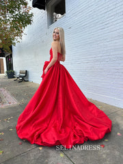 Chic Strapless Red Prom Dresses With Split Elegant Long Formal Evening Gowns SEA001|Selinadress