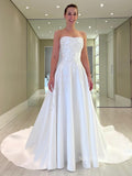 Chic Strapless Satin Wedding Dress Rustic White Bridal Dresses lpk129|Selinadress