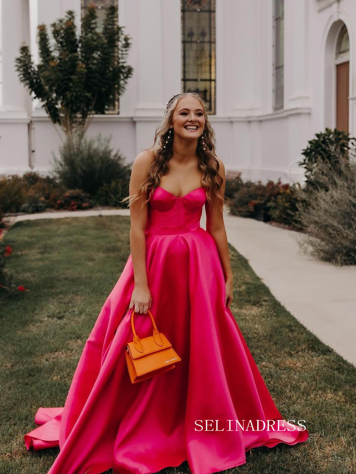 Chic Sweetheart Hot Pink Long Prom Dresses Cheap Evening Party Dress S SELINADRESS Chic Sweetheart Hot Pink Long Prom Dresses Cheap Evening Party Dress S SELINADRESS