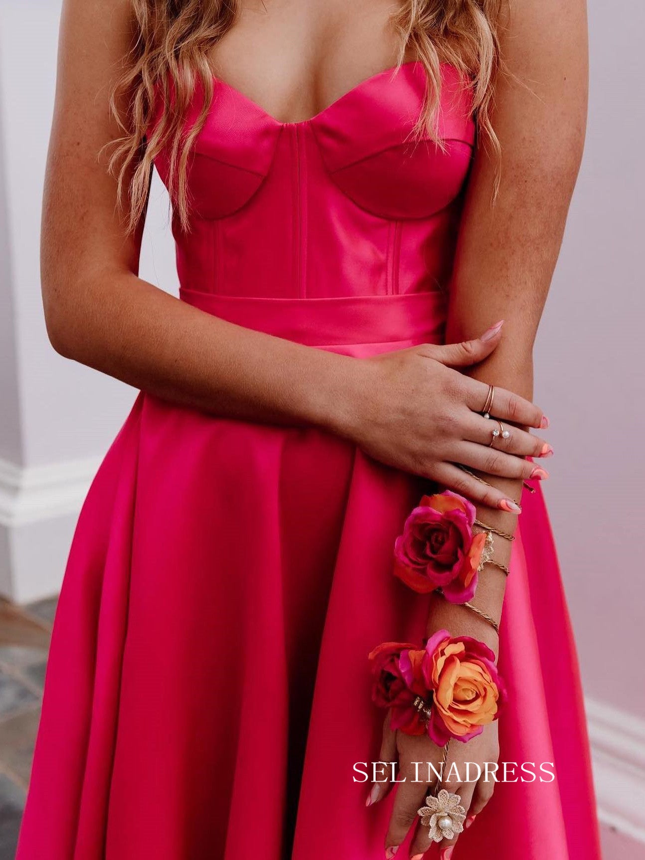 Chic Sweetheart Hot Pink Long Prom Dresses Cheap Evening Party Dress S SELINADRESS Chic Sweetheart Hot Pink Long Prom Dresses Cheap Evening Party Dress S SELINADRESS