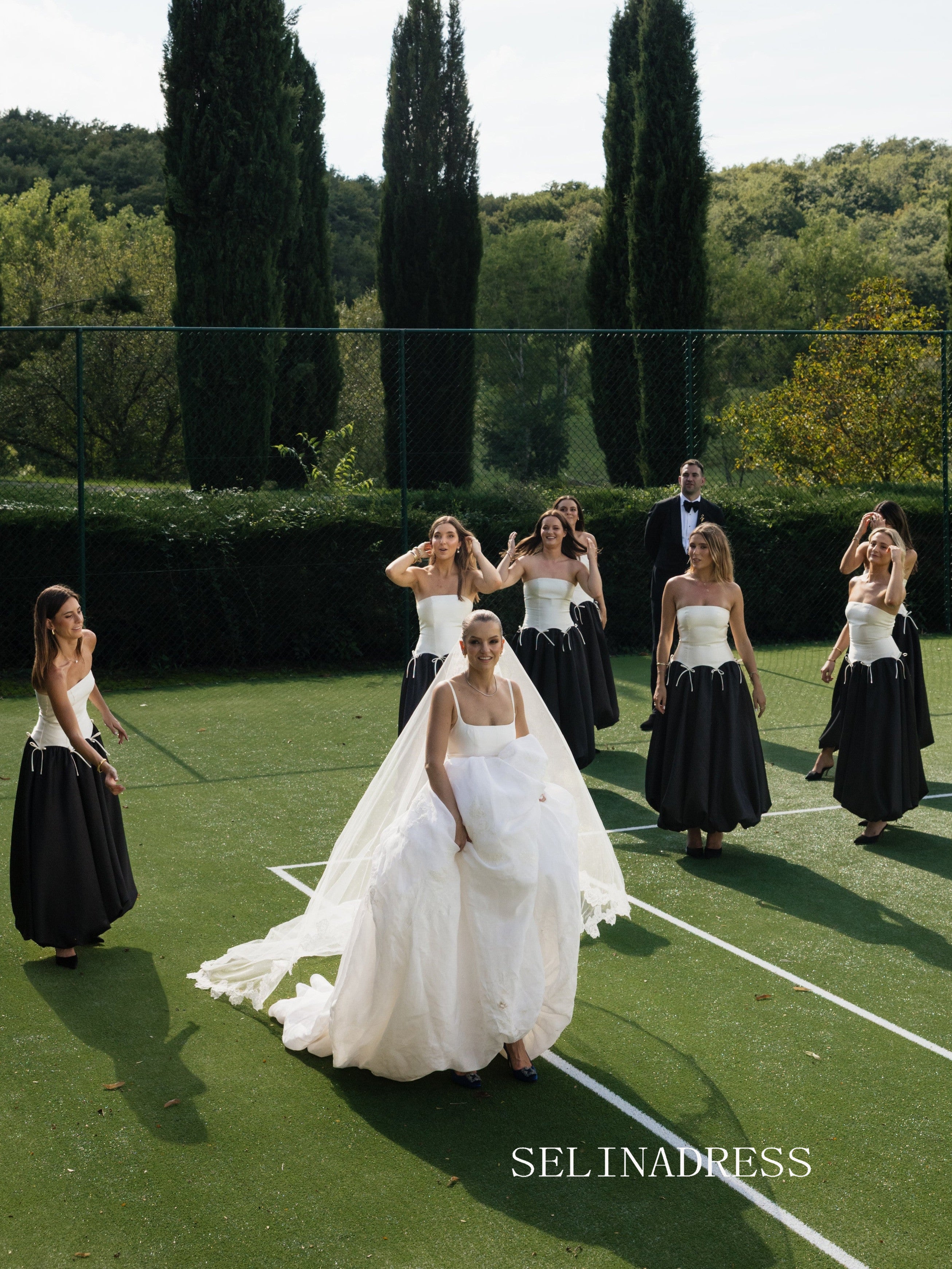Classic Elegant Strapless Bridesmaid Dress with Bow Accents COK020|Selinadress