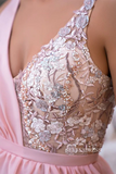 Classy Long Pink V-neck Glitter Sleeveless Evening Party Gowns Long Slit #SED200|Selinadress