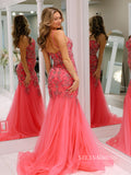Chic Elegant Mermaid Long Prom Dresses Gorgeous Pink Beaded Evening Dress lpk116|Selinadress