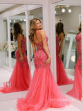 Chic Elegant Mermaid Long Prom Dresses Gorgeous Pink Beaded Evening Dress lpk116|Selinadress
